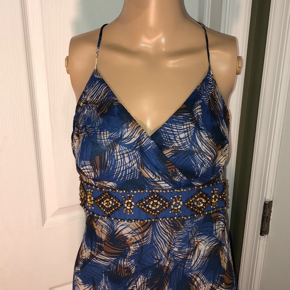 INC Blue Silk Print Dress 10 - Picture 2 of 6